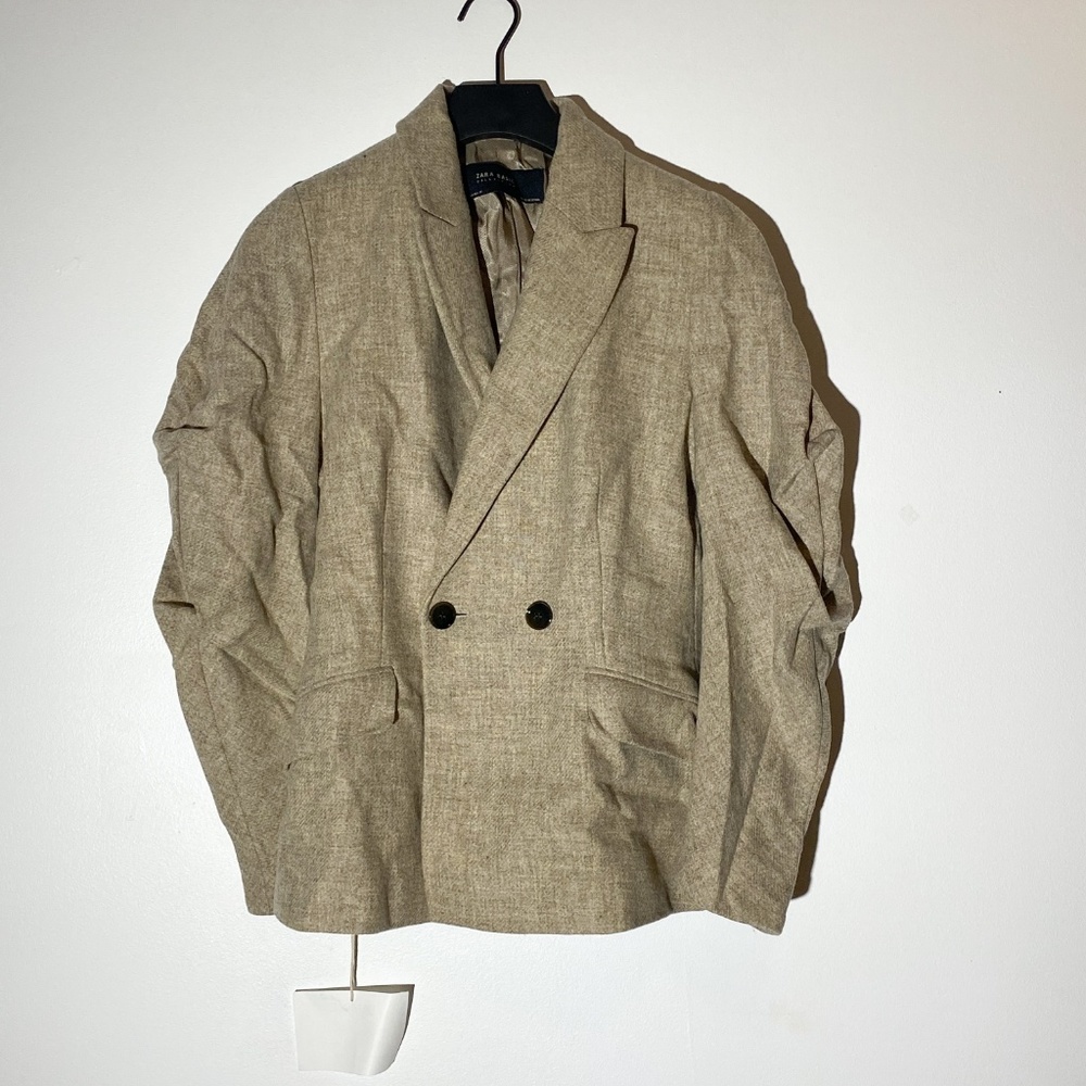 boxy taupe Zara basic collection 100% wool jacket